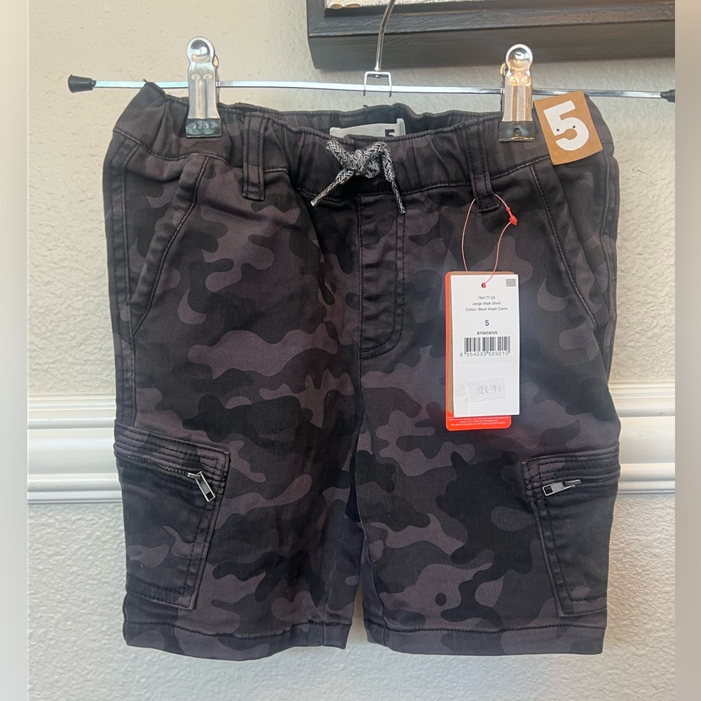 Cotton On Kids Black and Gray Camouflage Shorts